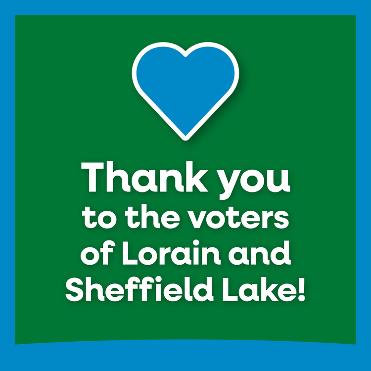 Thank you to the voters of Lorain and Sheffield Lake with a heart