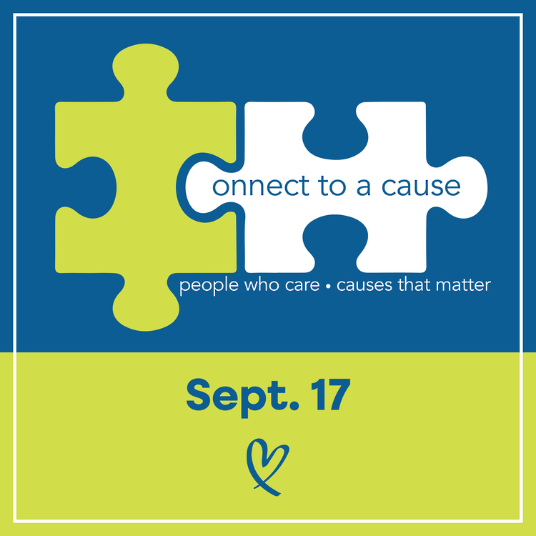 Two Puzzle Pieces Connecting. Connect to a Cause. People Who Care. Causes that Matter