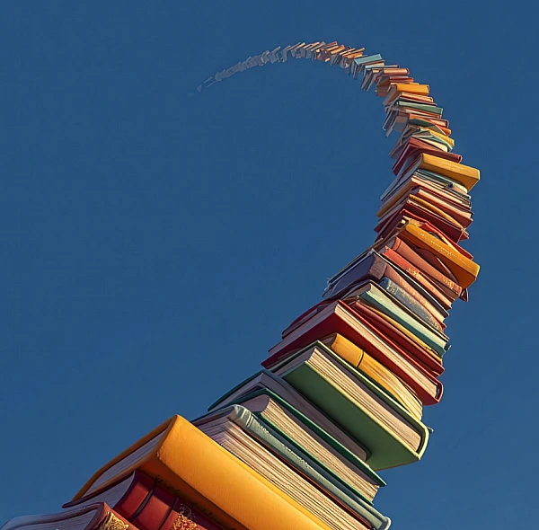 Stack of books growing into the sky