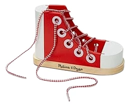 Photo of a Wooden Shoe with Long Shoe strings for tying 