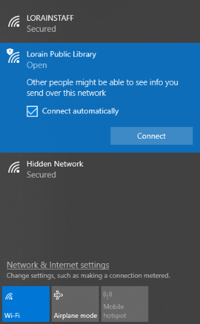 Screen shot of wifi connection